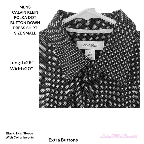 MENS CALVIN KLEIN POLKA DOT LONG SLEEVE DRESS SHIRT NWOT-EXTRA BUTTONS SIZE SM - Picture 10 of 10